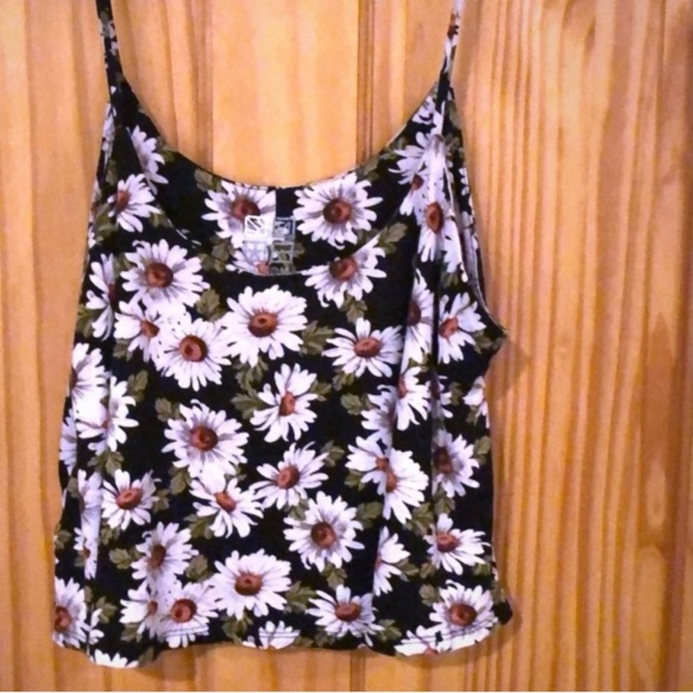 NOLLIE Top PACSUN Crop Tank Camisole Floral White Black Yellow Gold Size Large